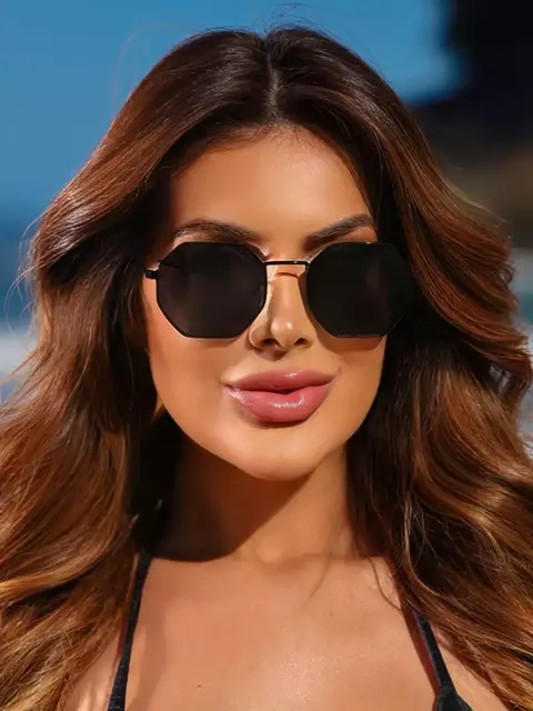 Oculos de Sol Octogonal Premium Maxi - Preto - Metal