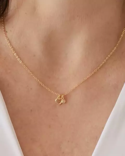 Colar Elos com Coracao e Tiffany no Dourado