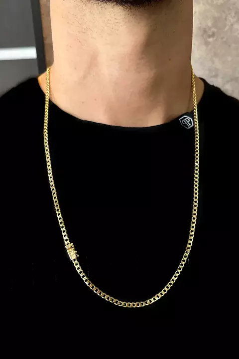 Corrente Grumet 4mm Com Fecho Lateral 13g Banhada A Ouro 18k - 70cm