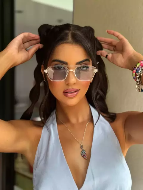 Oculos de Sol Retangular Robin - Azul Transparente - Metal