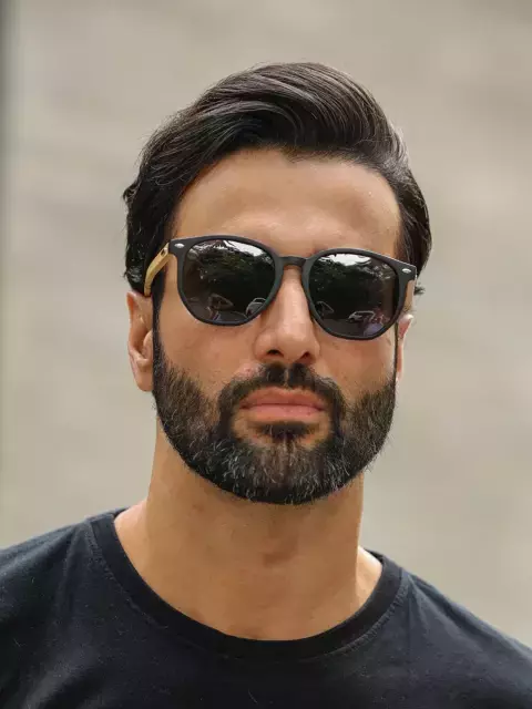 Oculos de Sol Polarizado Classico Hexagonal Bambu - Preto Creme - Bambu