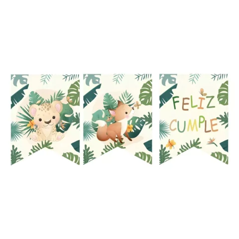 Banderin Feliz Cumple animalitos Salvajes - (2 mts) - comprar online