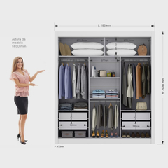 Guarda Roupa 3 Portas 4 Gavetas Com Espelho Serenity - comprar online