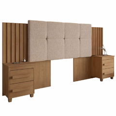 Cabeceira Ripada Estofada para cama box casal/Queen/king Suíça com 02 mesas de cabeceira com tomada cinamomo