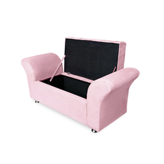 Cabeceira Geovana e Calçadeira Veneza Baú Solteiro 90cm Suede Rosa Bebe - - comprar online
