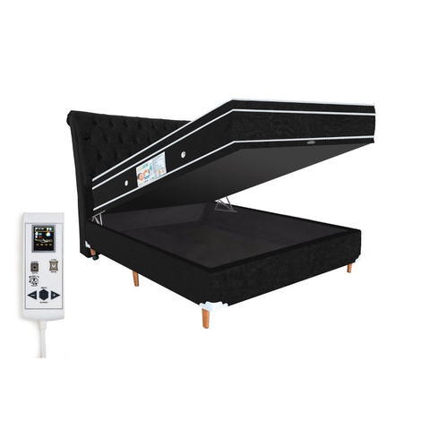 Cama Box Baú e Colchão Magnético Casal com Massageador e Energia Quântica com Cabeceira Modelo Eco Prince