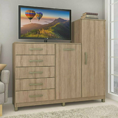 Imagem do Cômoda 2 Portas 5 Gavetas com Cabideiro e Pés Chicago