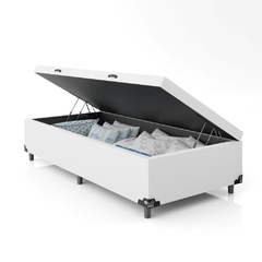 Cama Box Baú Solteiro - 44x88x188cm - Couro Branco - TracTools