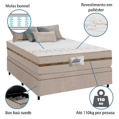 Cama Box Baú Casal Colchão Molas Flora Bege 138x188x60cm Marrom - comprar online