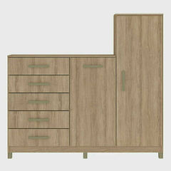 Cômoda 2 Portas 5 Gavetas com Cabideiro e Pés Chicago - TracTools