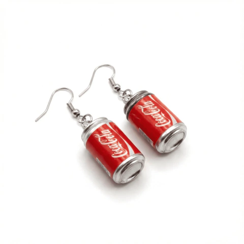 Brinco Latinha Refrigerante Cola Vermelha Miniatura Kawaii Divertido Food Jewelry - Par