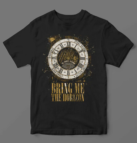 Camiseta Bring Me The Horizon Clock Estilo Rock Nacional Oficina do Rock
