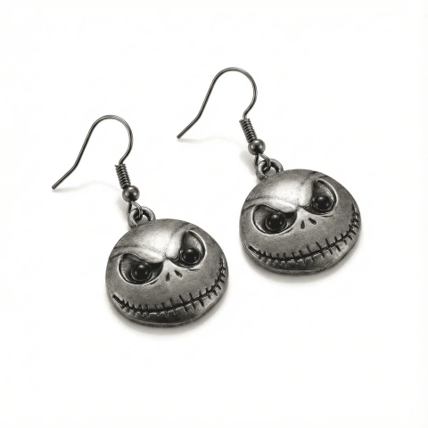 Brinco Jack Skellington O Estranho Mundo de Jack Tim Burton Halloween Gótico Prateado - Par