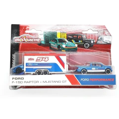 Majorette Race Trailer Ford F-150 Raptor + Mustang GT - Ford Permonce