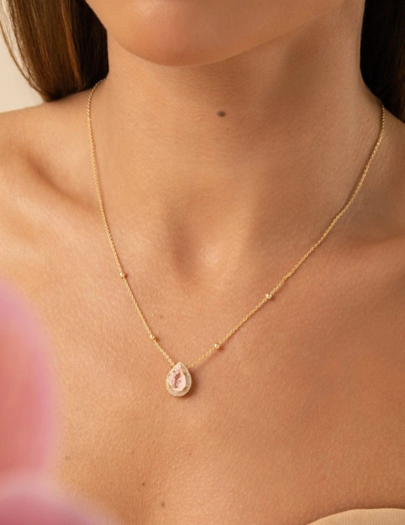 Conjunto Brinco Colar Gota Fusion Morganita