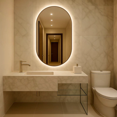 Espelho Oval Pilula Com Led Frio Decorativo Moderno com Dupla Face - comprar online
