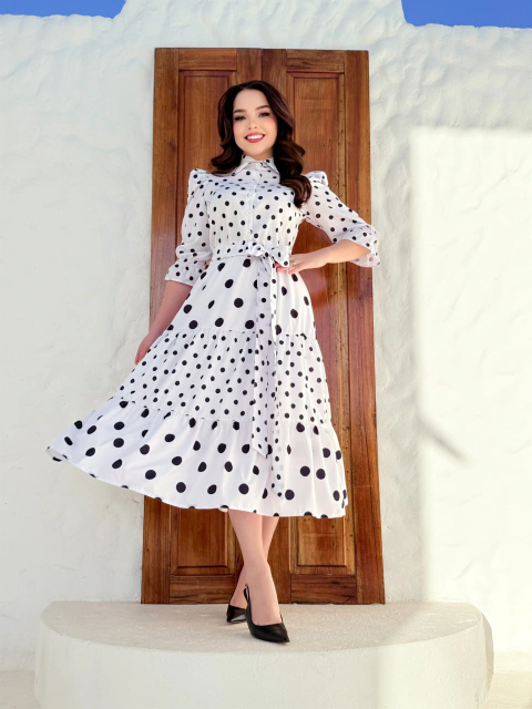 Vestido Heloisa Poá Maxi Midi
