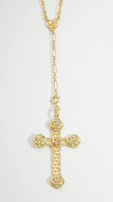 TERÇO HOLY ROSE BANHO OURO - comprar online