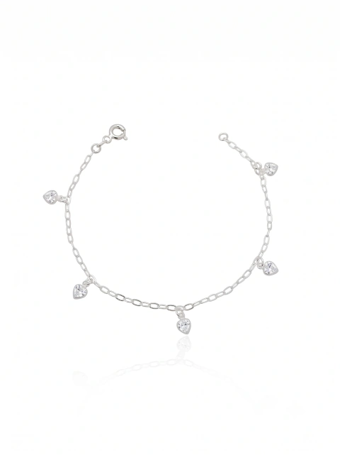 Pulseira Zircônias Corações Pendurados