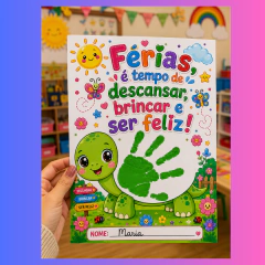Férias, é Tempo de Descansar, Brincar e Ser Feliz! - carimbo da mãozinha