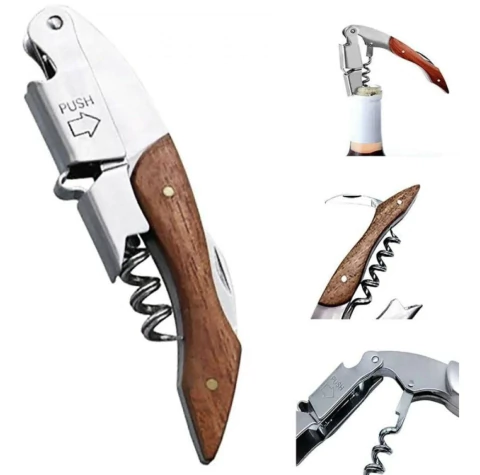 Saca-Rolhas Profissional Garbo – Aço Inoxidável com Punho de Madeira