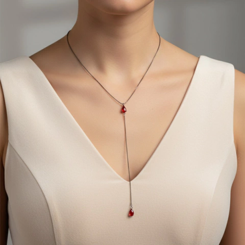 Colar Longo Gravatinha Ródio Negro Rubi Glow - comprar online