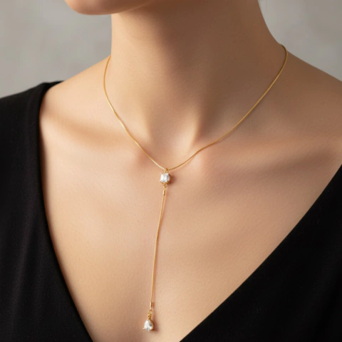 Colar Longo Gravatinha Dourado Cristal Lumina - comprar online