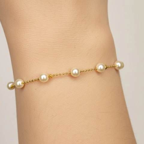 Pulseira Pérolas Clássica Dourada - comprar online