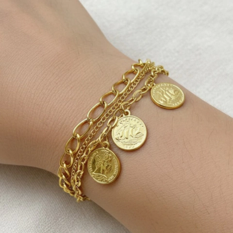 Pulseira Dourada Moedas Náuticas - comprar online