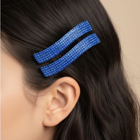 Par de Presilhas Retangulares com Strass Azul - comprar online