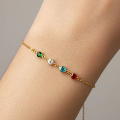 Pulseira Dourada Quarteto de Cristais Coloridos - comprar online