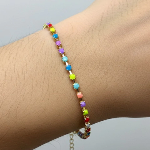 Pulseira Riviera Colorida Dourada - comprar online