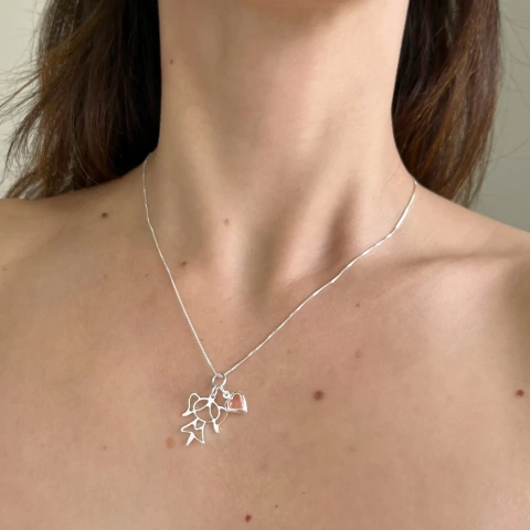 Colar De Prata 925 Patuá Menina Com Zircônia Rosa