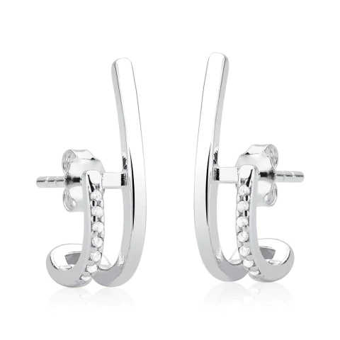 BRINCO EAR HOOK COM FILETE LONGO LISO E OUTRO CURTO CRAVEJADO