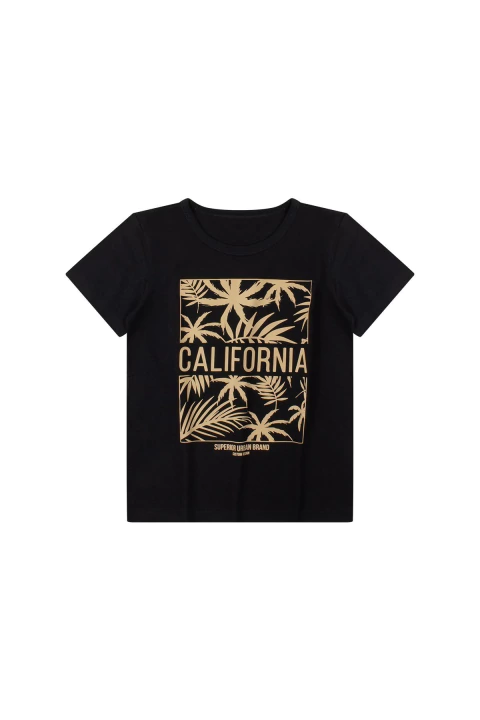 Camiseta T-shirt Infantil Algodão Estampada California Preto - 3 ao 14