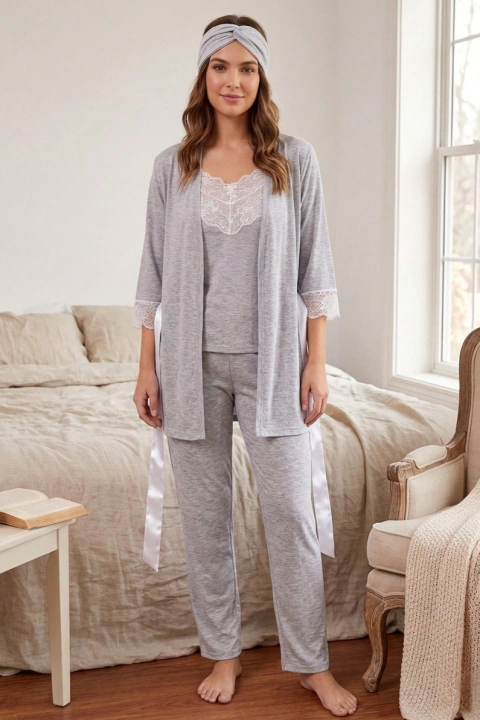 Set Pijama + Bata corta del algodón Francesca