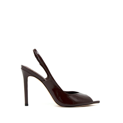 Eline | Marrom café | Sandália Slingback Peeptoe com Salto Alto 11cm - comprar online