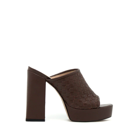 Kaela | Marrom café | Tamanco plataforma em couro trançado