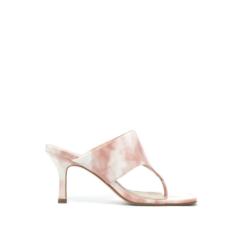 Cora | Tie dye rosé | Tamanco thong bico quadrado em couro tie dye