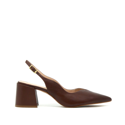MAVEN | Marrom café | Slingback salto bloco com corte orgânico