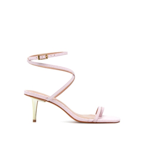 Zel | Rosa chá |Sandália minimalista de Tiras Finas com Salto Metálico