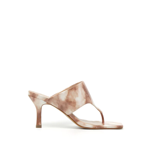 Cora | Tie dye nude | Tamanco thong bico quadrado em couro tie dye