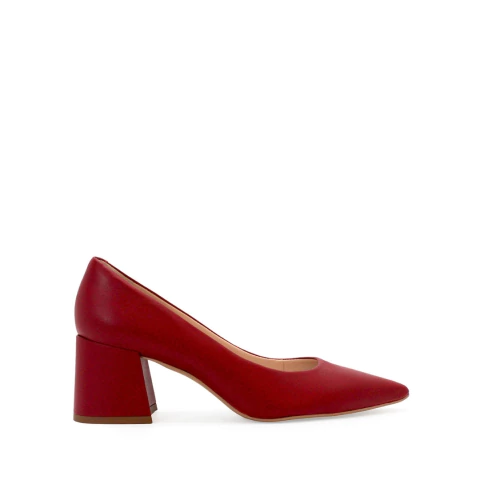 Scarpin de couro salto bloco vermelho marsala