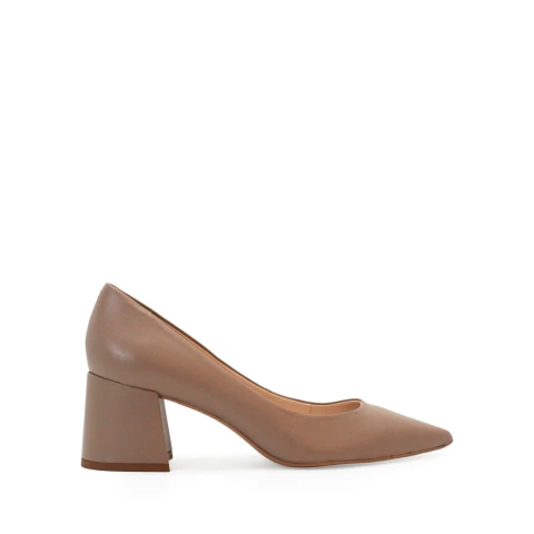Scarpin de couro salto bloco nude tabaco
