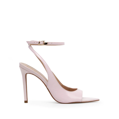 SOLLENE | Rosa chá| Sandália peeptoe salto alto com tira no tornozelo