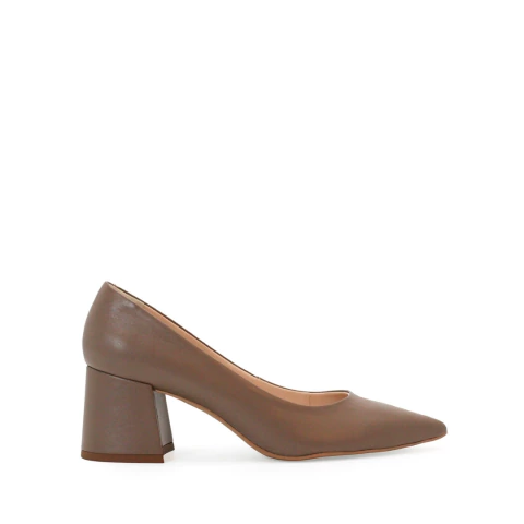 Scarpin de couro salto bloco marrom grigio