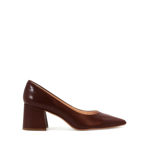 Scarpin de couro salto bloco marrom telha