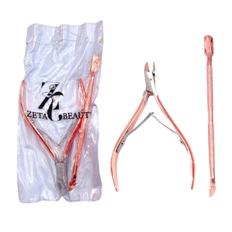 ALICATE CORTA CUTICULAS + REPUJADOR COLOR BRONCE DE ZETA BEAUTY