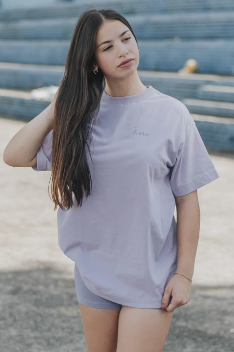 Camiseta Oversize Infantil Básica 100% Algodão Lavanda