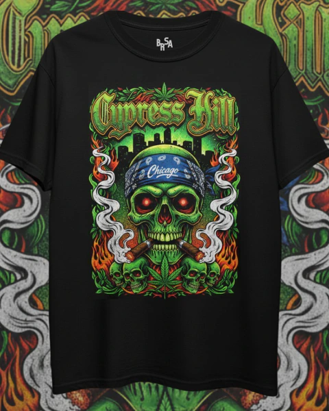 Camiseta Streetwear BRSA - Green Skull - Cypress Hill